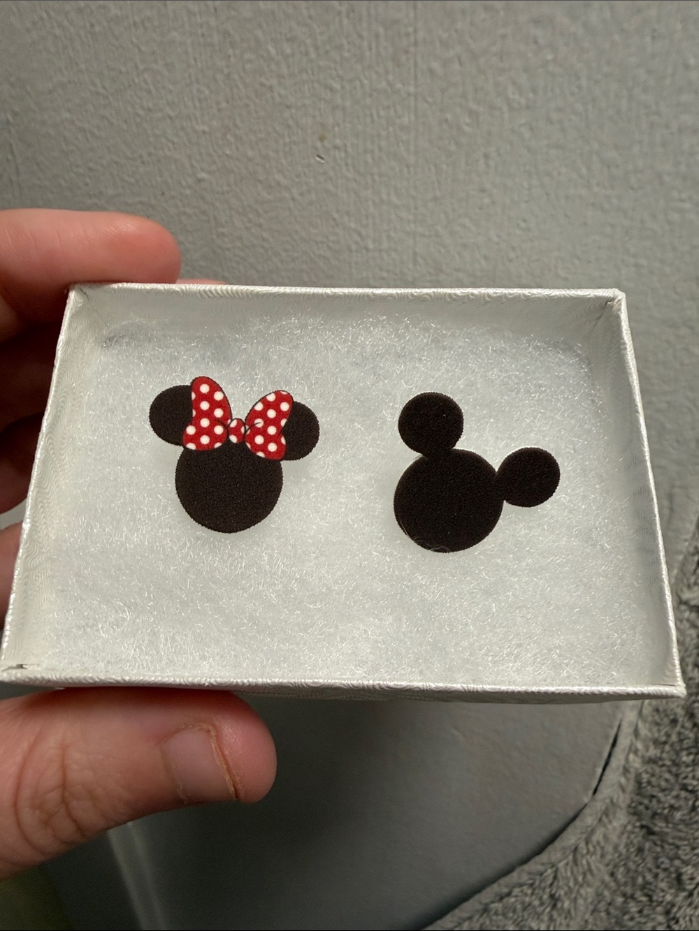 Black Minnie & Mickey Stud Earrings with Red Polka Dot Bow